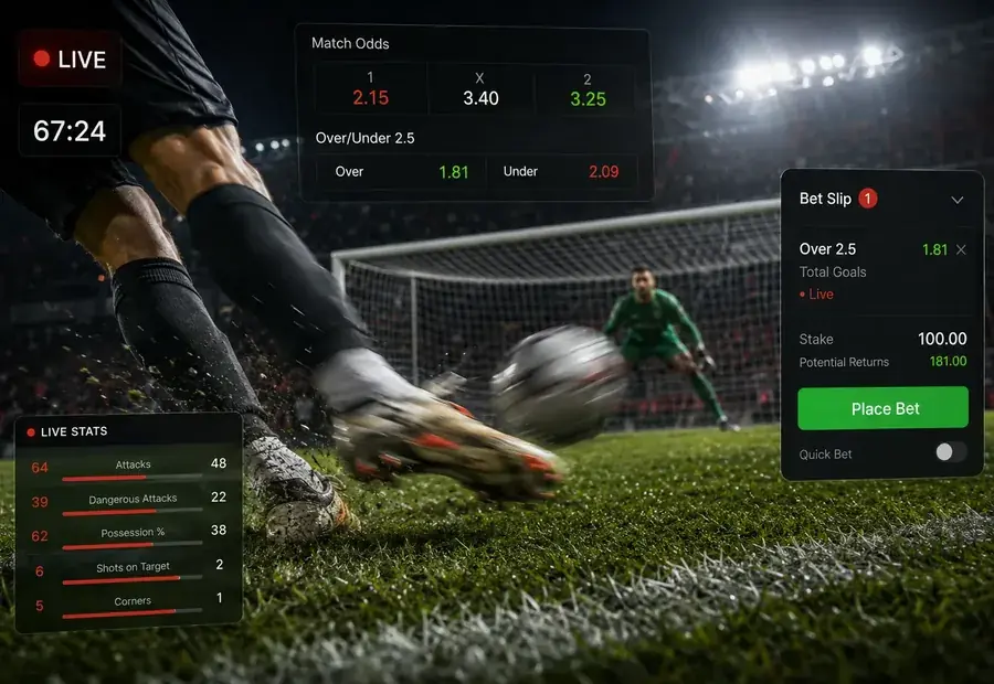 Rabona live betting screen during a football match